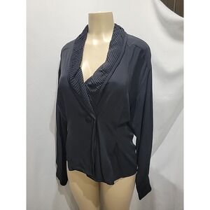 Alexandria Women's Black Rayon Blazer Jacket Sz 12 Macau Pleated Collar Vintage